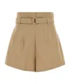 Prada Pleated Poplin Shorts Belt Loops In Nude