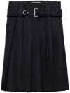 Prada Gabardine Pleated Midi Skirt In Blue
