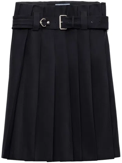PRADA PRADA BELTED PLEATED SKIRT