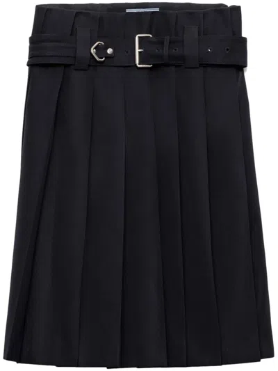 PRADA PRADA BELTED PLEATED SKIRT
