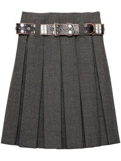 PRADA BELTED PLEATED SKIRT