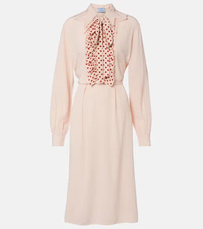 Prada Belted Polka-dot Silk Midi Dress In Pink