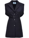Prada Waist Belted Notched Lapel Sleeveless Knitwear In Blau