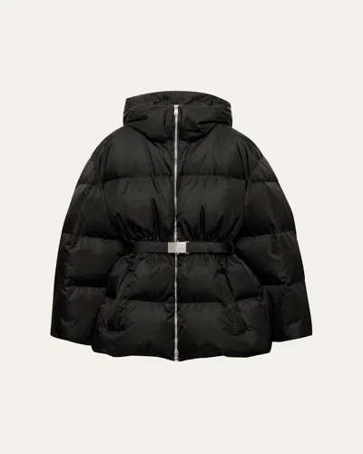 Prada Belted Re-nylon Puffer Jacket In Black