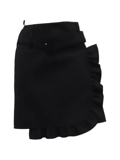 Pre-owned Prada Belted Ruffle-accent Skirt In Black