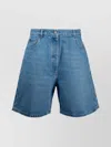 Prada Belted Shorts With Front And Back Pockets In Blue