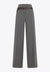 Prada Technical Wool Pants With Printed Belt In Gray