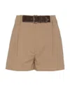 Prada Gabardine Belted Shorts In Khaki