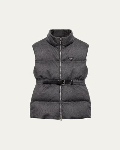 PRADA BELTED VELVET DOWN PUFFER JACKET