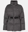 Prada Belted Virgin Wool Down Jacket In Gray