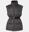 Prada Belted Virgin Wool Down Vest In Gray