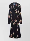 Prada Floral Cowl-neck Leather Belted Midi Dress In Black
