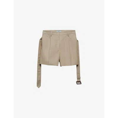 Prada Womens Belted-waist High-rise Cotton Bermuda Shorts