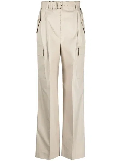Prada Belted Wide-leg Trousers In Neutrals