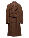 Prada Belted Wool Double-breasted Coat In Brown
