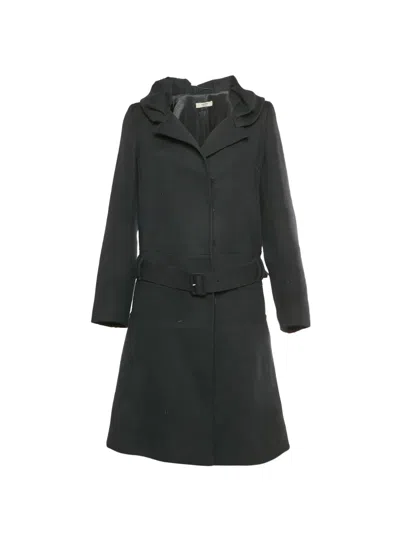 Pre-owned Prada Belted Wool Overcoat In Black