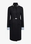 Prada Belted Jacket Embellished Collar Front Pockets In Blue