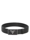 Prada Logo-buckle Leather Belt In Black
