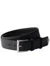 Prada Men Cintura In Pelle Saffiano Con Triangolo Logo In Black