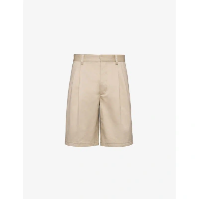 Prada Mens Neutral Bermuda Brand-plaque Cotton Shorts