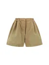 Prada Canvas Shorts With Elastic Waistband And Pleats In Beige