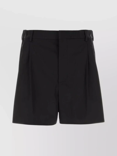 Prada Bermuda Shorts With Elastic Waistband And Pleated Detailing In Black