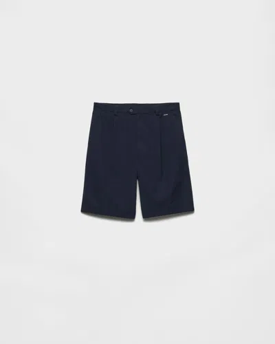 Prada Vintage-effect Cotton Bermudas In Blue