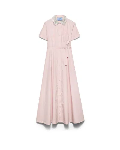 Prada Besticktes Blusenkleid Aus Popeline In Pink