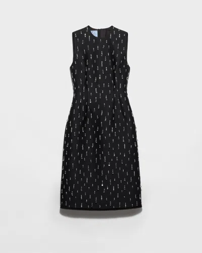 Prada Besticktes Kleid Aus Scuba-stoff In Black
