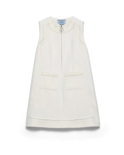 Prada Besticktes Minikleid Aus Nattéstoff In Weiss