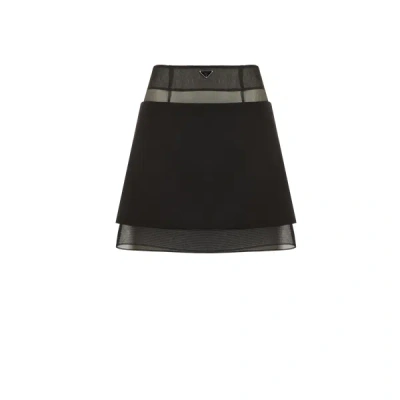 Prada Bi-material Mini Skirt In Black