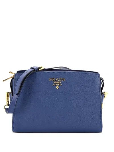 Pre-owned Prada Bibliotheque Saffiano Leather Crossbody Bag In Blue