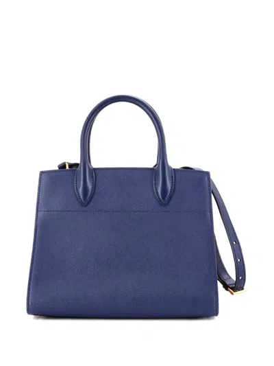 Pre-owned Prada Bibliotheque Saffiano With City Calf Small Tote Bag In Blue