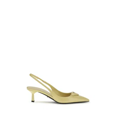 Prada Bicolor Calf Leather Bos Taurus High Heel Pumps In Gold