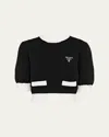 Prada Bicolor Cropped Knit Sweater In F0967 Nero Bianco