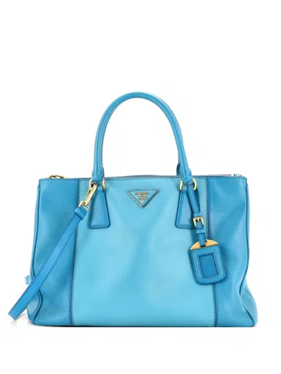 Pre-owned Prada Bicolor Double Zip Lux Saffiano Leather Medium Tote Bag In Blue