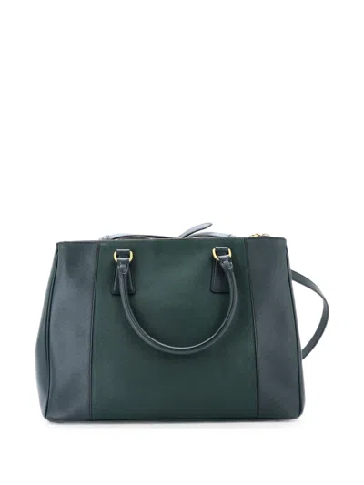Pre-owned Prada Bicolor Double Zip Lux Saffiano Leather Medium Tote Bag In Green