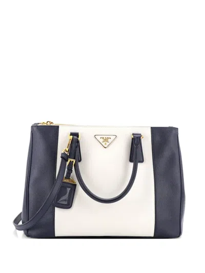Pre-owned Prada Bicolor Double Zip Lux Saffiano Leather Medium Tote Bag In Multi