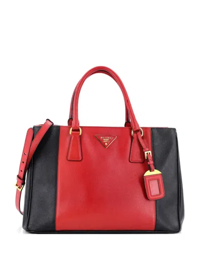 Pre-owned Prada Bicolor Double Zip Lux Saffiano Leather Medium Tote Bag In Red