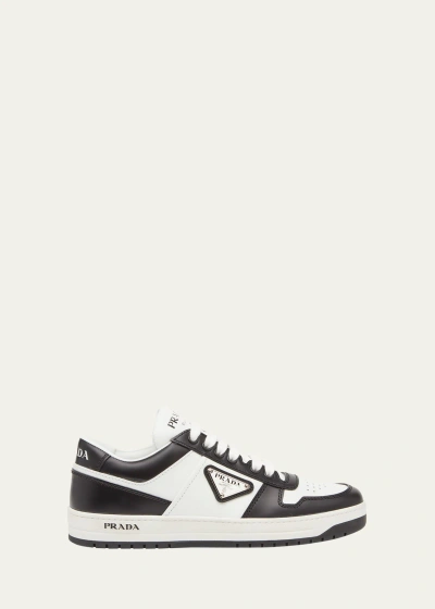 Prada Bicolor Leather Low-top Court Sneakers In White/black