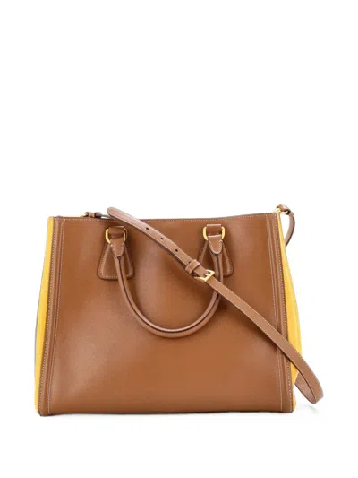 Pre-owned Prada Bicolor Lux Convertible Open Saffiano Leather Medium Tote Bag In Brown