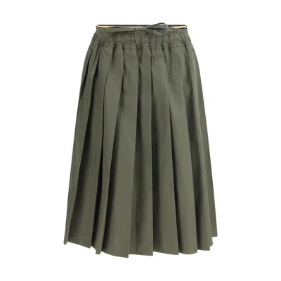 Prada Bicolor Polyester Midi Skirt In Green