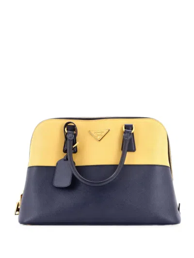 Pre-owned Prada Bicolor Promenade Bag Saffiano Leather Medium Tote Bag In Blue