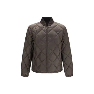 Prada Bicolor Recycled Polyester Full-length Jacket In Brown
