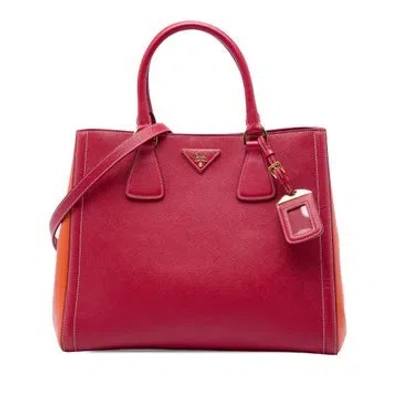 Pre-owned Prada Bicolor Saffiano Leather Lux Satchel In Orange