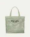 Prada Bicolor Woven Logo Shopper Tote Bag In Neutral