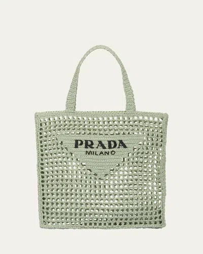 Prada Bicolor Woven Logo Shopper Tote Bag In Acqua