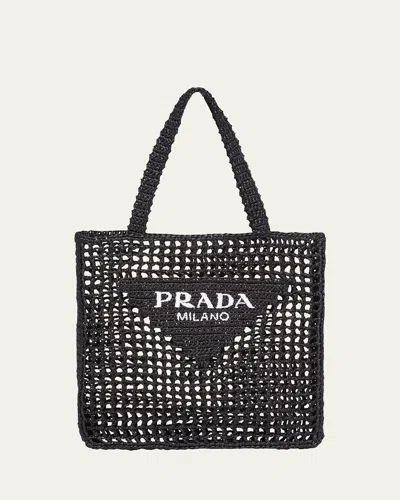 Prada Bicolor Woven Logo Shopper Tote Bag In Black