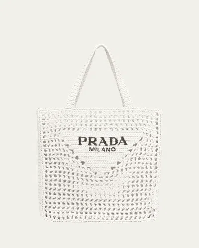 Prada Bicolor Woven Logo Shopper Tote Bag In White