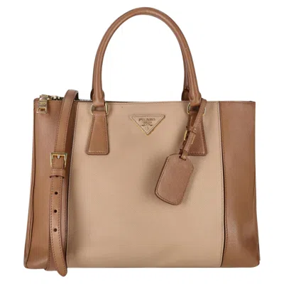 Pre-owned Prada Bicolour Saffiano Leather Double Zip Medium Lux Galleria Tote Bag In Brown